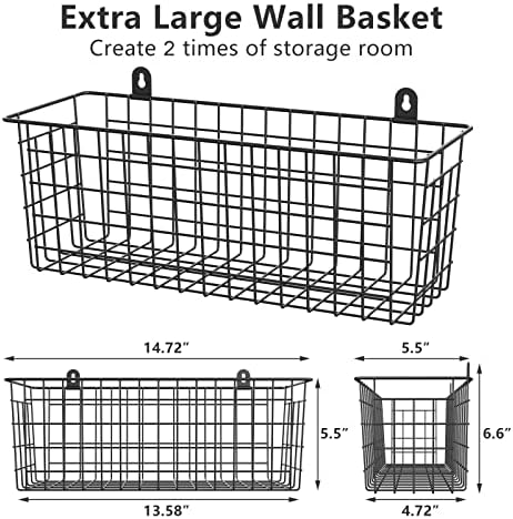 MaraFansie [Extra Large] Wire Basket 2-Pack Hanging Wall Organizer Cabinet Storage Basket Wall Mounted Shelves Rustic Farmhouse Decor for Home Kitchen Bathroom, BLACK - Image 6