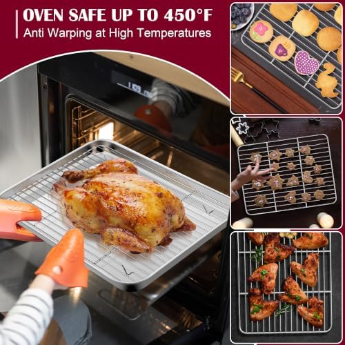 E-far Baking Sheet with Wire Rack (2 Pans + 2 Racks), Stainless Steel Cookie Sheets Pan & Cooling Rack for Baking Cookies/Jelly Rolls, Non Toxic & Heavy Duty, Oven & Dishwasher Safe, 16 x 12 x 1 Inch - Image 5