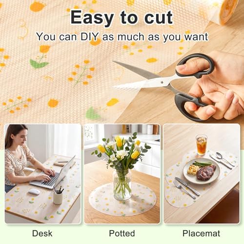 Beautysaid Shelf Liner Non Adhesive — EVA Drawer & Cabinet Liner, Waterproof Non Slip Kitchen Shelf Paper, Thick Washable Refrigerator Mat for Cabinet Shelves & Pantry, Floral, 24 in x 10 FT - Image 5