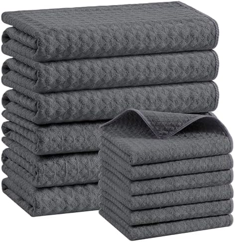 Homaxy Microfiber Kitchen Towels and Dishcloths Sets, 12 Pack, Dark Grey by Homaxy