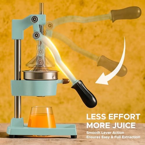 CO-Z Manual Citrus Juicer, Heavy-Duty Manual Juicer with Conical & Flat Pressure Plates, Professional Lemon Squeezer for Orange Pom Lime Lemon Juice, Dishwasher Safe Juice Press, Blue - Image 5
