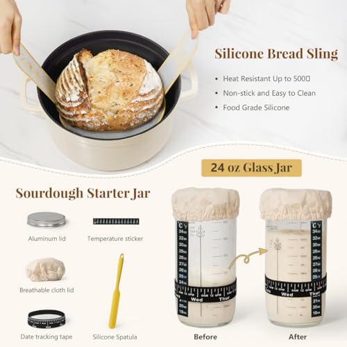 BAVIFY Sourdough Starter Kit, Banneton Bread Proofing Baskets Set | Complete Sourdough Bread Baking Supplies, Beginner Friendly, 9 in Round and 10 in Oval Rattan Banneton & 24 oz Starter Jar - Image 3
