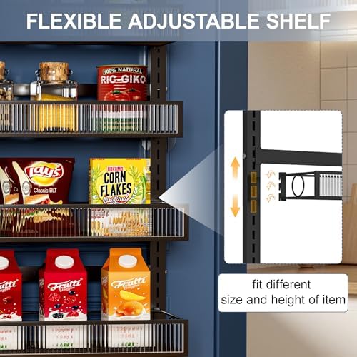 Over the Door Pantry Organizer 8 Tiers Hanging Door or Wall Mounted Spice Rack with Adjustable Acrylic Basket,Heavy Duty Metal Seasoning Storage Shelf for Kitchen Pantry and Bathroom - Image 3