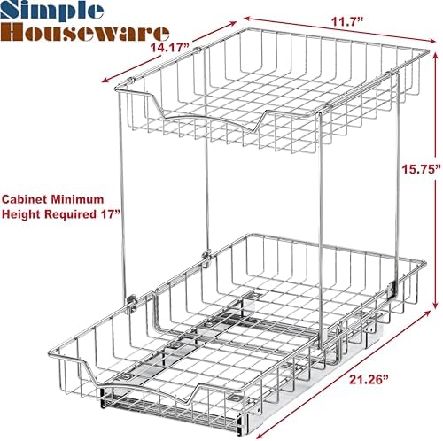 Simple Houseware 2-Tier (L+L) Pull Out Under Cabinet Sliding Shelf, Chrome - Image 3