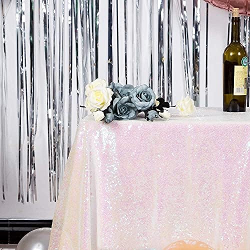 JYFLZQ Iridescent White Sequin Tablecloth 50x50 Inch Square, Small Size - Image 2