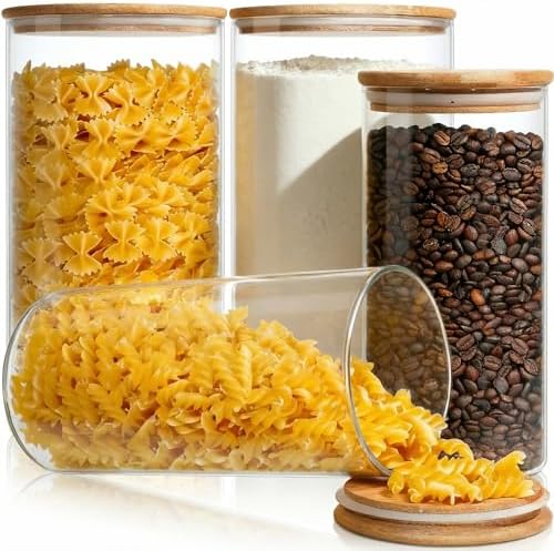 Large Glass Storage Containers with Bamboo Lids for Flour & Sugar, 4 Pack by HomArtist