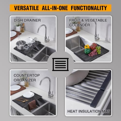 Foldable Over Sink Dish Drying Rack, 304 SUS with Cuttable Silicone Edge - Image 6