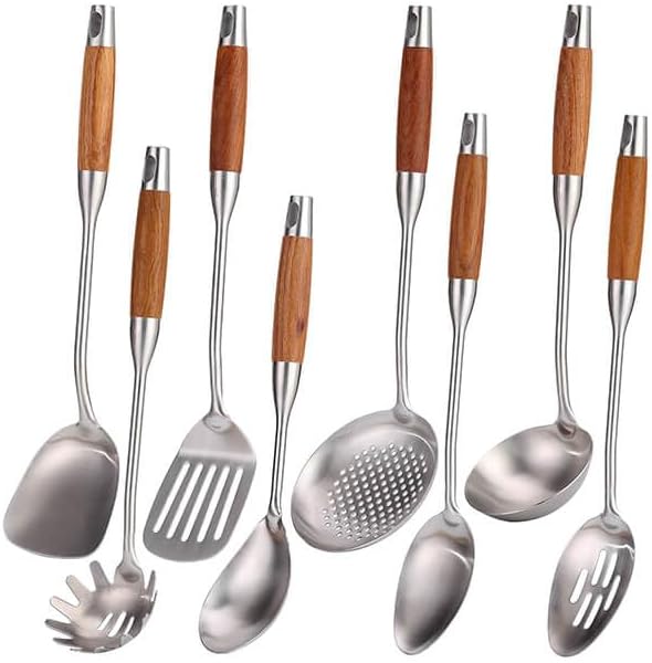 18/10 Stainless Steel Kitchen Utensils Set with RooseWood Handle by Standcn