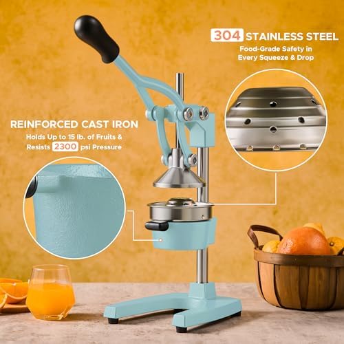 CO-Z Manual Citrus Juicer, Heavy-Duty Manual Juicer with Conical & Flat Pressure Plates, Professional Lemon Squeezer for Orange Pom Lime Lemon Juice, Dishwasher Safe Juice Press, Blue - Image 4
