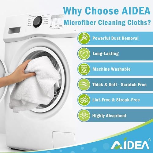 AIDEA White Microfiber Cleaning Cloth 50PK, Absorbent Cleaning Rags 12"x12" - Image 3