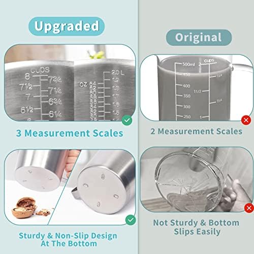 Newness 2 Pack Stainless Steel Measuring Cup, Metal Measuring Cup with Handle (Upgraded, 3 Marking Including Cup/ML/Ounce Scale), 16 Ounces (0.5 Liter, 2 Cup) & 64 Ounces (2.0 Liter, 8 Cup) - Image 3