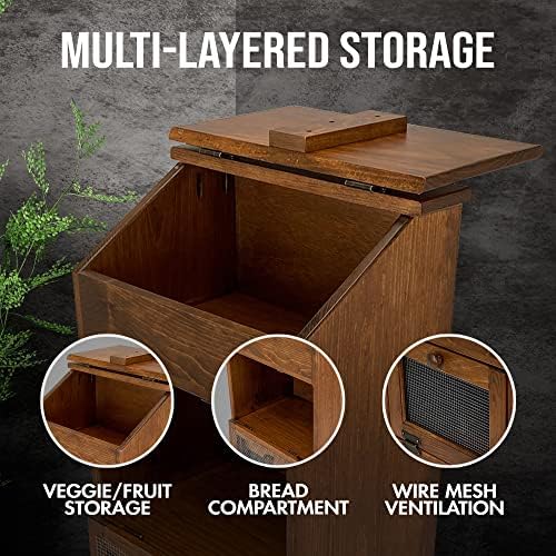 Peaceful Classics Wooden Bread & Veggie Storage Bin w/Lid, Decorative Potato & Onion Bin, Cherry - Image 4