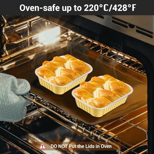 EUSOAR Aluminum Foil Pans with Lids, 25pack 16oz Bread Loaf Pan Disposable Cake Tin, Heavy Duty Foil Catering Party Meal Prep Freezer Drip Pans for Microwave Oven Safe Cooking,Baking,Roasting,Heating - Image 5