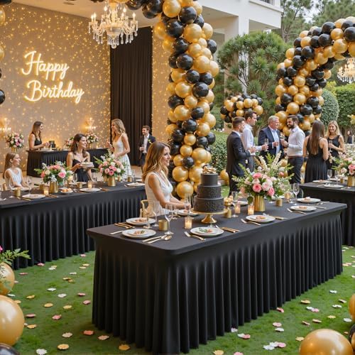 6 Pack Black Table Cloth for 6 Foot Rectangle Tables Spandex Fitted Tablecloth 6ft Stretch Table Covers Skirt Black Banquet Tablecloths Wrinkle Free Tablecloth for Party Wedding Birthday Event - Image 2