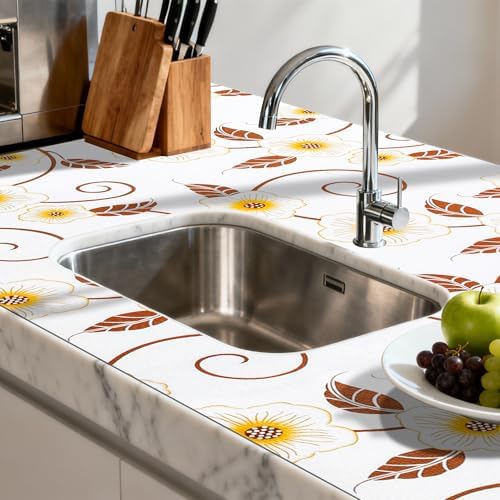 FIFTY FEET 12"x120" Non-Adhesive Shelf Liner for Kitchen Cabinets and Drawers, Washable Non-Slip PVC Cabinet Liner (Yellow Flower)(1 Roll) - Image 6