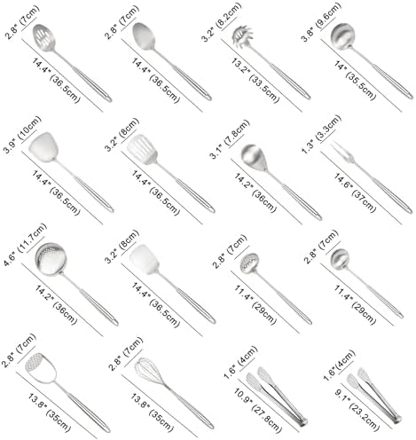 304 Stainless Steel Cooking Utensils Set, 16PCS Stainless Steel Kitchen Utensils Set, Metal Kitchen Utensils Set Include Meat Fork, Tongs, Turner, Soup Ladle, Dishwasher Safe - Image 2