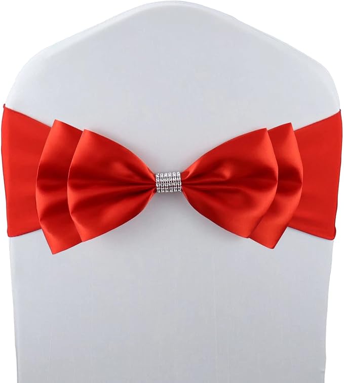 100 PCS Double Bows Stretch Chair Sashes, for Wedding Party Chair Cover Decoration, Spandex Stretch Chairs Bands (Pack of 100 Red) by MYS+QiQi
