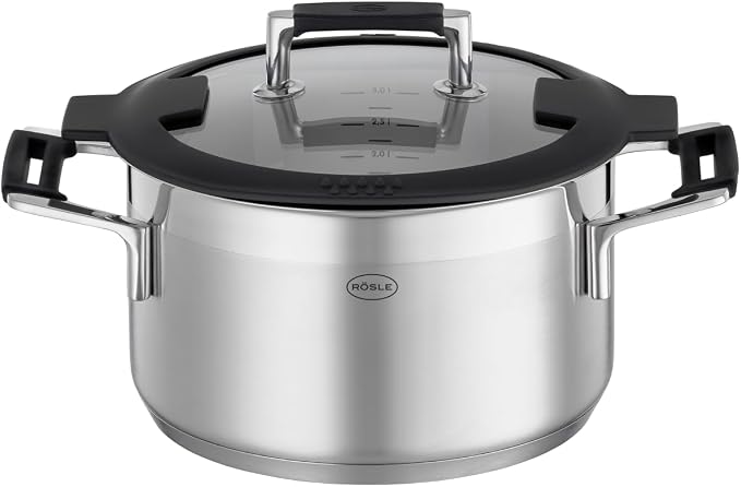 Rosle 91962 Silence Pro Stainless Steel High Casserole Cooking Pot with Insulated Handles & Lid 20 cm / 7.9 in, Silver by Rosle