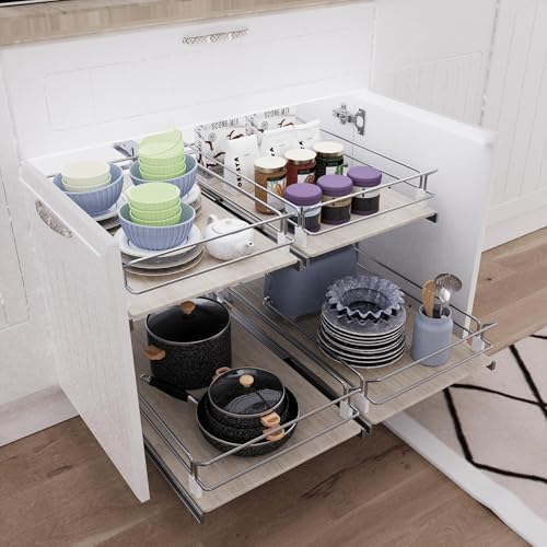 Pull Out Cabinet Organizer 10.87" W X 22" D, Wood & Chromed - Image 6