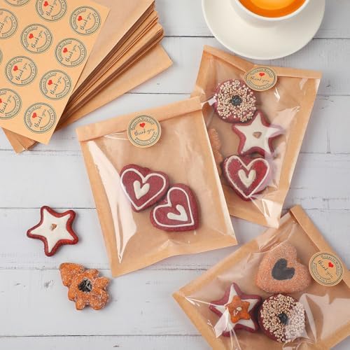 Fullhawl 720 Pcs Brown Heat Sealable Bakery Cookie Bags with Window 5.1x7.5 Inch Grease Resistant Kraft Bakery Pastry Bags with Thank You Stickers for Packaging Donut Bread Good Sandwich Baked Treat - Image 5
