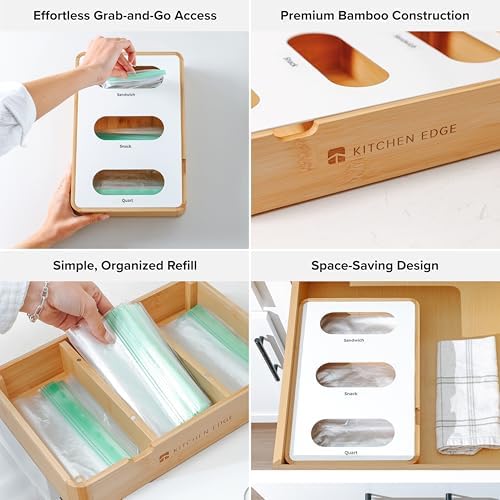 KitchenEdge 3-Slot Bag Organizer, Wall Mountable, Bamboo - Image 3