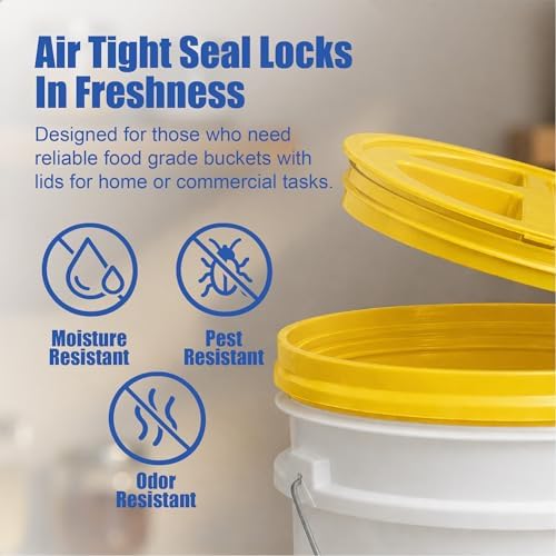 ePackageSupply 5 Gallon Bucket - Food Grade w/Lid BPA-Free, White/Yellow, 6 | Airtight Gamma Seal Screw-On Lid, Heavy-Duty 90 Mil HDPE Plastic, Food Safe and Durable Container, Bulk Storage, Made in USA - Image 5