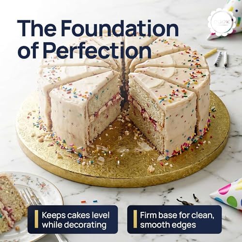 O’Creme Cake Board, Gold Foil Round Cake Circles with Gorgeous Design, Sturdy & Durable 1/2” Thick Cake Drums, Round Cake Boards with 9” Diameter, Pack of 5 Disposable Cake Drums - Image 7