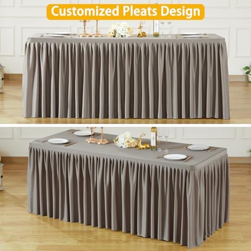 Wish Care Natural Polyester Table Clothes for 8 Foot Rectangle Tables, Wrinkle Free Fitted Table Cover with Pleated Ruffle Table Skirt for Birthday Party Wedding Trade Show Event Display - Image 6