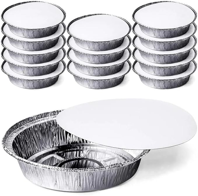 Nicole Fantini 9 Inch Round Aluminum Foil Pan With Board Lid Disposable Take Out Food Containers, Roasting, Baking and Gas Oven Safe : Set of 250 - Image 8