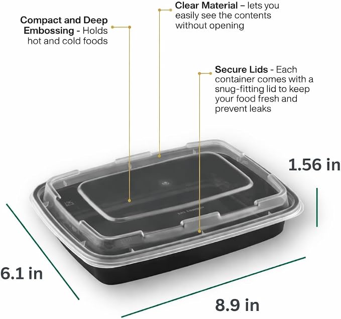 Meal Prep Containers [100 Pack] Rectangular Food Storage Containers with Lids, Bento Box, BPA Free, Stackable, Microwave/Dishwasher/Freezer Safe To Go Food Containers for Meal Prep (28 oz) - Image 2