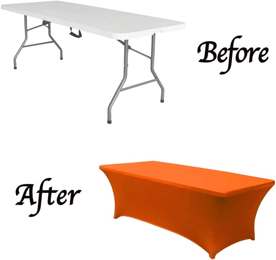 MDS® Pack of 2 Spandex Tablecloth 4FT Tight Fitted Stretch Table Cover – Washable Wrinkle-Free Reusable Elastic Patio Tablecloth for Wedding, Party, Banquet, Trade Show, Event Décor - Orange - Image 5