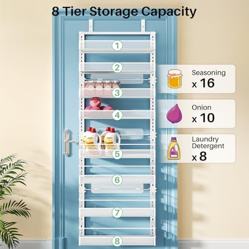 SNTD 8 Tiers Over the Door Organizer, 17" W x 6" D x 69" H, White - Image 6