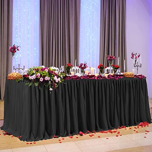 PARTISKY Black Polyester Table Skirt for Rectangle Tables 17ft, Wrinkle Resistant Pleated Ruffle Table Cloth for Banquet Wedding Trade Baby Shower Display Gift Dining Table - Image 5