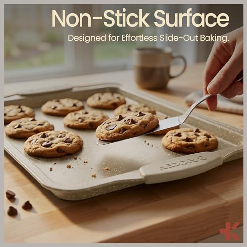 BAKKEN Kitchen Oven Baking Pans - Nonstick Gray Coating, Carbon Steel Bakeware Set with White Silicone Handles, Commercial Restaurant Quality Pans, PFOA, PFOS, PTFE Free, Oven Safe (450° F), Set of 10 - Image 5