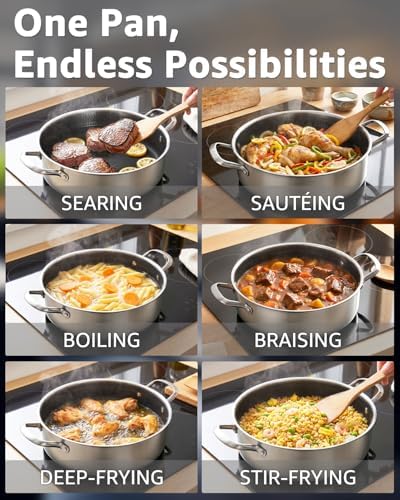 LOLYKITCH 7 QT Saute Pan with Lid & 12'' Frying Pan Set | Detachable Handle - Image 6