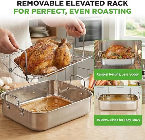 NutriChef Premium Stainless Steel Roasting Pan with Rack – Heavy‑Duty 14″ Turkey Roasting Pan for Turkey, Chicken & Meats (Wide Handles, Dishwasher Safe) - Image 5