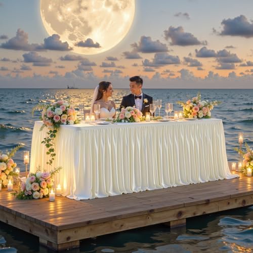 Wish Care Cream White Polyester Table Clothes for 8 Foot Rectangle Tables, Wrinkle Free Fitted Table Cover with Pleated Ruffle Table Skirt for Birthday Party Wedding Trade Show Event Display - Image 6