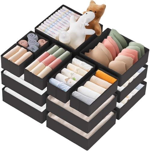 Criusia Drawer Organizer Clothes, 21 Pack Dresser Organizer for Baby Clothes, Underwear, Sock - Foldable Closet Organization and Storage Dividers Bins for Nursery, Bedroom (Black) by Criusia