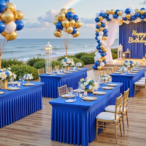 2 Pack 8ft Royal Blue Spandex Table Cloths for Rectangle Tables Wrinkle Free Rectangle Tablecloths, Stretch Fitted Table Cover with Skirt for Birthday Party Wedding Banquet Baby Shower Buffet Event - Image 2