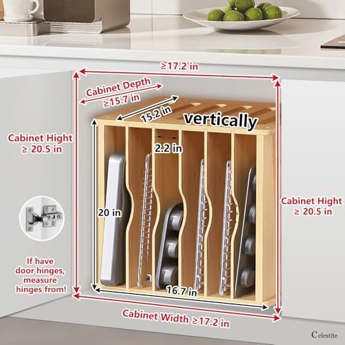 Celestite Wooden Baking Sheet Organizer for Cabinet, Baking Tray Organizer, Cookie Sheet Organizer for Cabinet Kitchen Storage Organization Accessories - Image 3