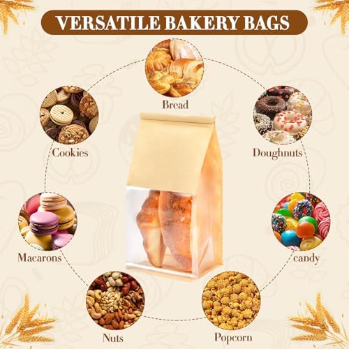 150 Pack Kraft Paper Bakery Bags with Window, 3.9x5.1x11 Inches Tin Tie Tab Lock Resealable Bread Bags for Homemade Cookies, Pastry, Loaf, and Food Packaging Storage - Image 4