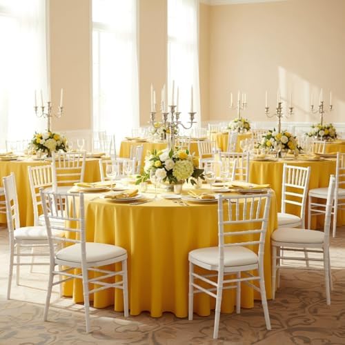 sancua Round Tablecloth, 108 Inch, Yellow - Image 3