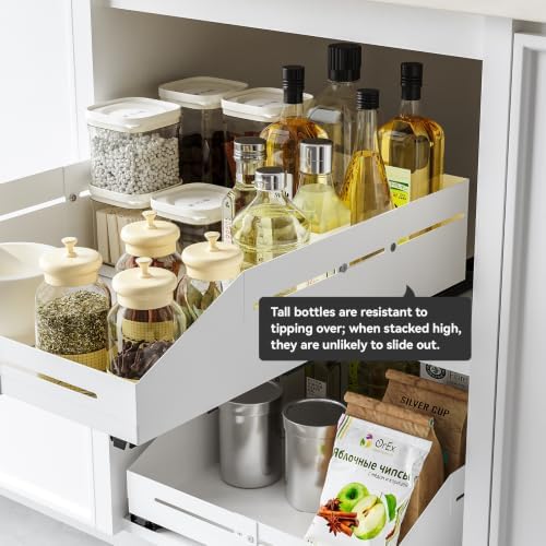 Pull Out Cabinet Organizer 15.8"-23"D&12.5"-21"W Raised Walls White - Image 3