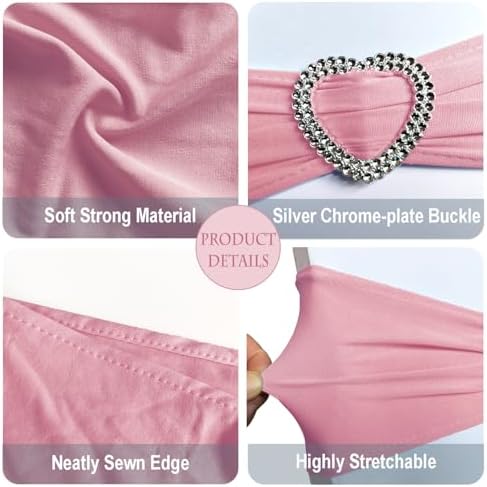 Pink Chair Sashes 100 Pack Spandex Dusty Pink Chair Sashes Bows with Heart Buckle Slider for Wedding Banquet Party Decorations - Image 3