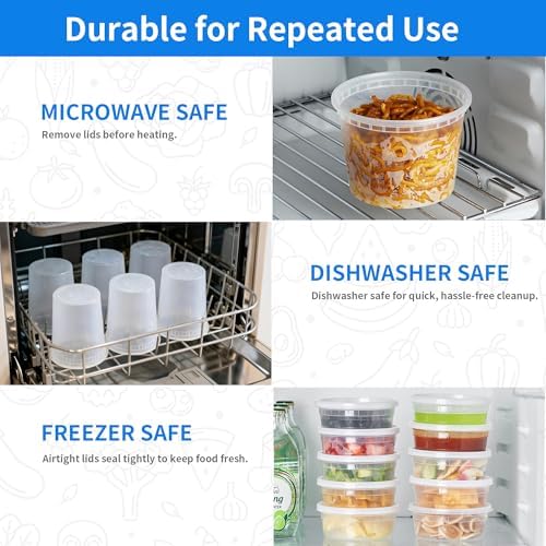 Plastic Deli Containers with Lids, 240 Sets 12 oz Leakproof Soup Cups | BPA-Free| Microwave Freezer Safe| Sturdy and Airtight| Crack-Proof for Takeout, Meal Prep, Slime, Snack, Leftovers Storage - Image 4