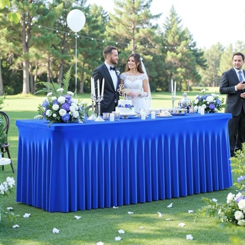 6 Pack Royal Blue Table Cloth for 6 Foot Rectangle Tables Spandex Fitted Tablecloth 6ft Stretch Table Covers Skirt Blue Banquet Tablecloths Wrinkle Free Tablecloth for Party Wedding Birthday Event - Image 3