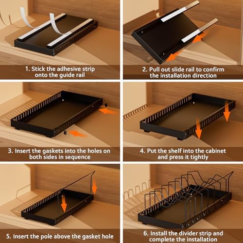 Black 2 Pack Pot Lid Organizer, Pull Out Cabinet Rack, 8 Dividers - Image 3
