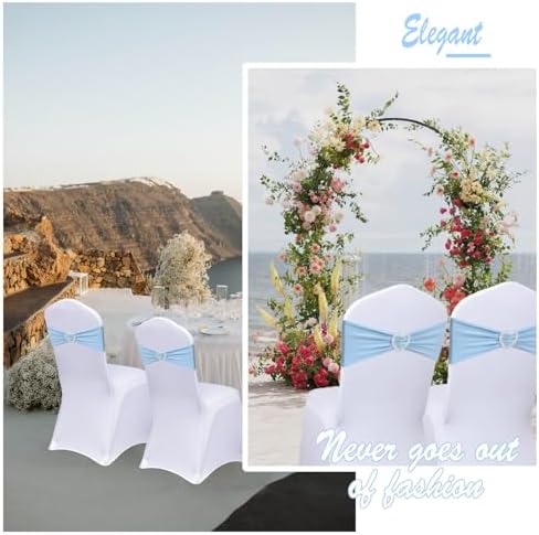 Blue Chair Sashes 60 Pack Spandex Baby Blue Chair Sashes for Wedding Blue Sashes for Chairs with Heart Buckle Slider for Banquet Party Decorations - Image 5