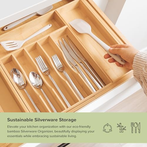 KitchenEdge Silverware & Utensil Drawer Organizer, 16-28 in, Bamboo | Cutlery, flatware, food-safe contract grade, kitchen drawer fit - Image 4