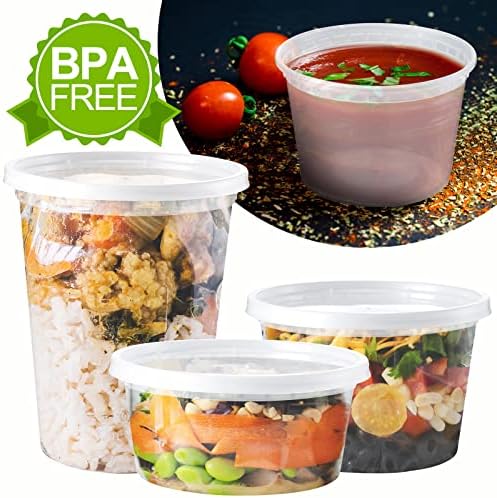 NEEBAKE 150 Set Deli-Containers-with-Lids: [8oz 16oz 32oz] Combo Plastic-Food-Storage-Containers-with-Lids, Microwaveable & Freezer Safe To-Go-Containers, Leak-proof Meal-Prep-Containers - Image 5